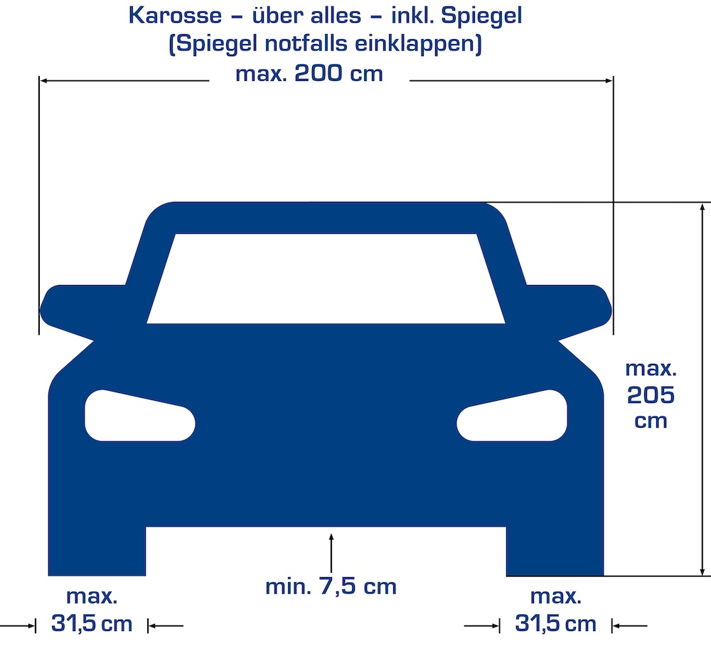 Fahrzeugabmessungen für TopWash Autowaschstraße
